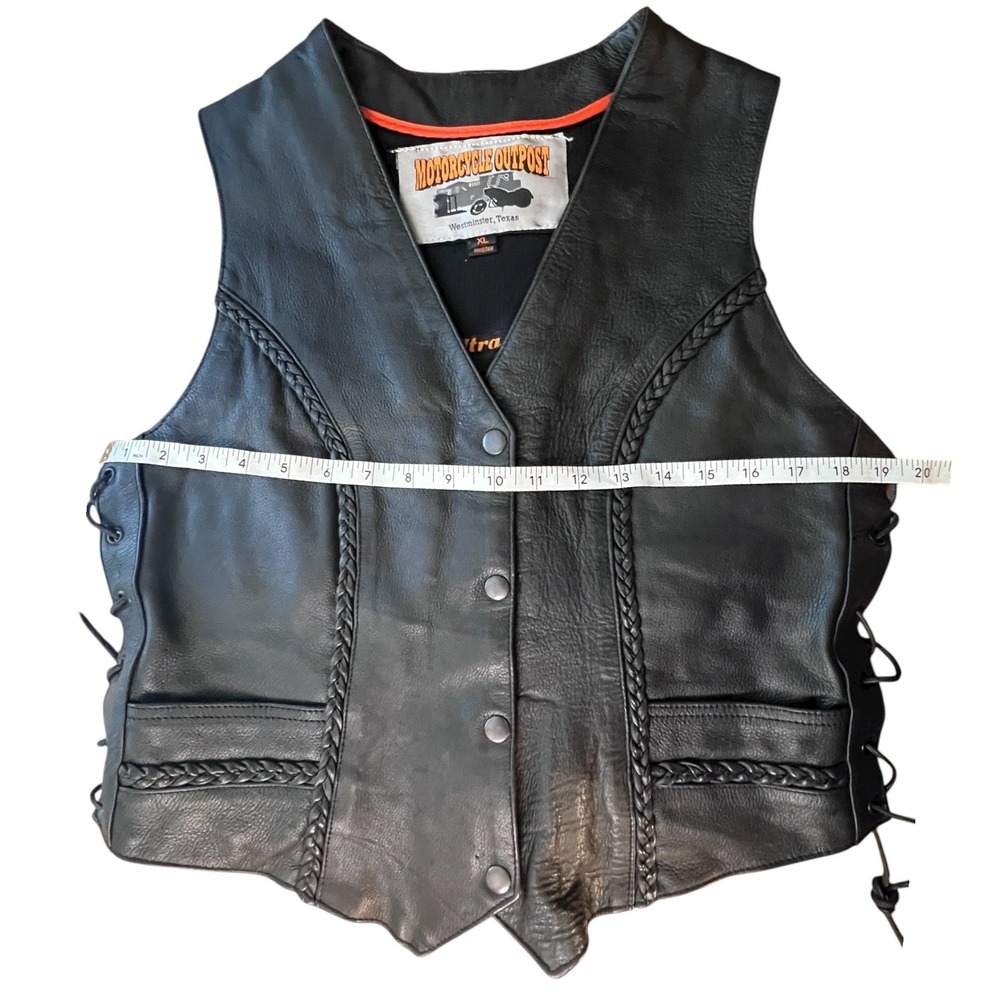 Motorcycle Outpost Biker Snap Front Side Lace Black Leather Vest Women (XL)‎ - Picture 3 of 16